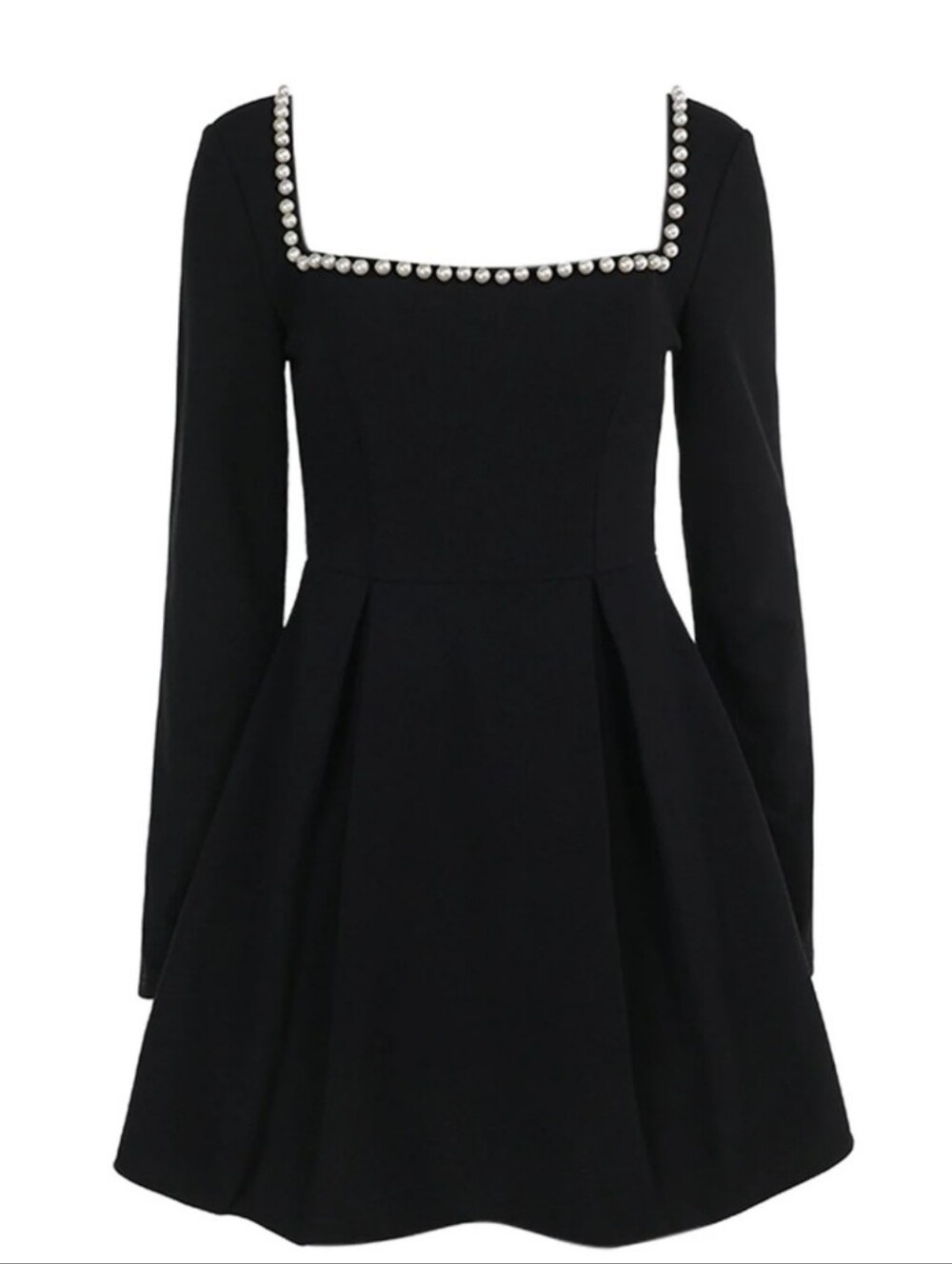 NWT Odd Muse Black Mini Dress with Pearl-Trim Square Neckline Medium - Picture 2 of 13